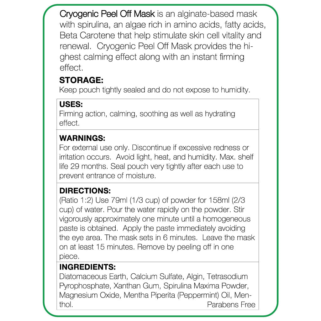Cryogenic (Spirulina) Peel-Off Mask 20oz