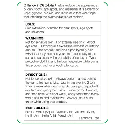 Brilliance 7.5% Exfoliant (AHA 7.5% with Kojic Acid) 1.7oz