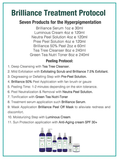 Brilliance Treatment Protocol with listed products and steps for hyperpigmentation treatment.