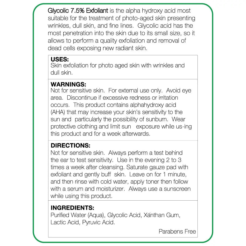 Glycolic 7.5% Exfoliant 1.7oz Label