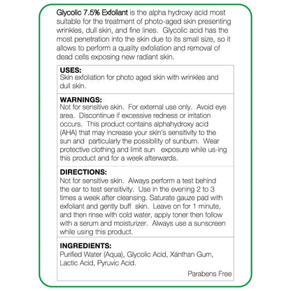 Glycolic 7.5% Exfoliant 1.7oz Label