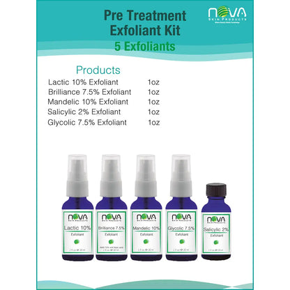 Nova Pre Treatment Exfoliant Kit packaging with five bottles on a white background