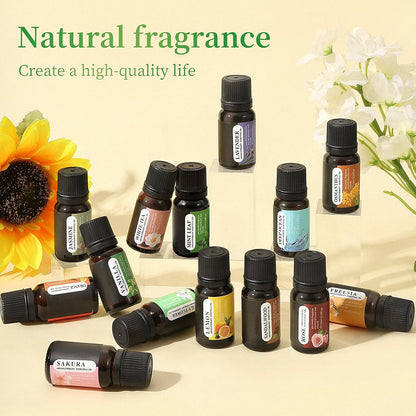 Essential Oil Set for Aromatherapy / 12 Scents 10ml | Lavender Rose Jasmine Mint Leaf White Tea Lemon Orange Osmanthus