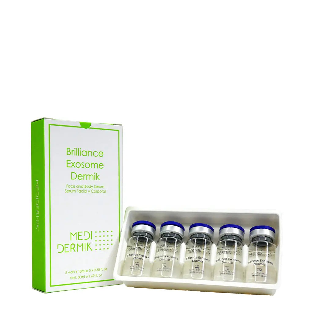Medermik Brilliance Exosome Dermik skincare product set with packaging on a white background
