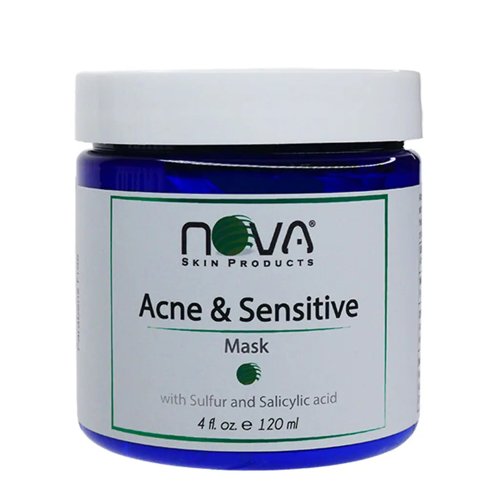Jar of Nova Skin Products Acne & Sensitive Mask on a white background