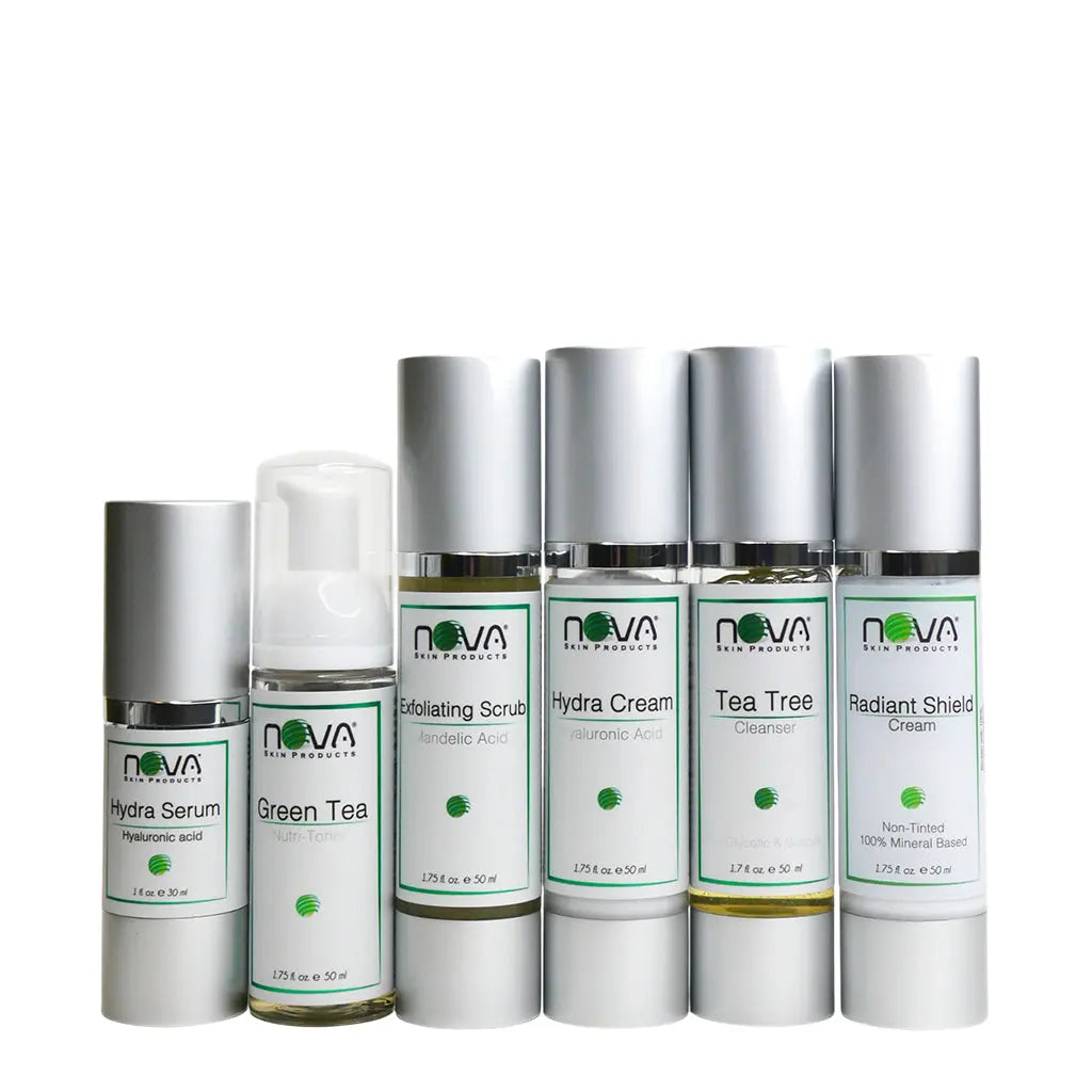 Set of Nova skin care products on a white background
