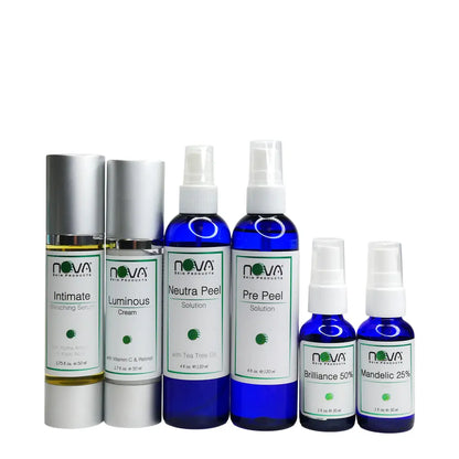 Collection of Nova skin care products on a white background
