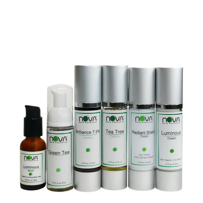 Collection of Nova skin care products on a white background